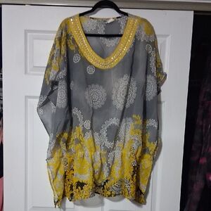 Erica Brook Embellished Chic Women's Gray and Yellow Tunic Sz 24